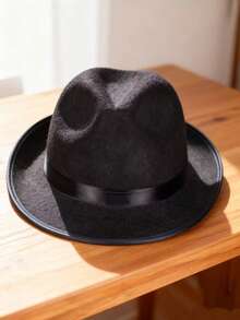 Black Jazz Fedora, Popular Shanghai Style Hat, Wide Brim Fedora, Jazz Hat, British Style Fedora, Felt Fedora - Black - View 8