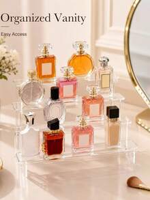 1pc Acrylic Cosmetic Organizer Rack, Multi-Layer Transparent Storage Shelf Cake Stand, Perfume Display Tool Holder, Perfume Organizer, Reinforced Thickened Trapezoid Display Rack, Cosmetic Collection Shelf - Clear - View 3