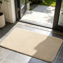 1 Stück Bestseller Khaki Beige Symmetrischer Bogen Gebogene Geometrische Abstrakte Muster Fußmatte, Beliebter Japanischer Wabi-Sabi Minimalistischer Neutraler Landhausstil Flanell Rechteckiger Teppich, Geschichtetes Halbkreis Wellenstreifen Textur Design, Rutschfest Saugfähig Leicht zu Reinigen Eingang Fußmatte, Geeignet für Flur, Küche, Balkon - A - Übersicht 8