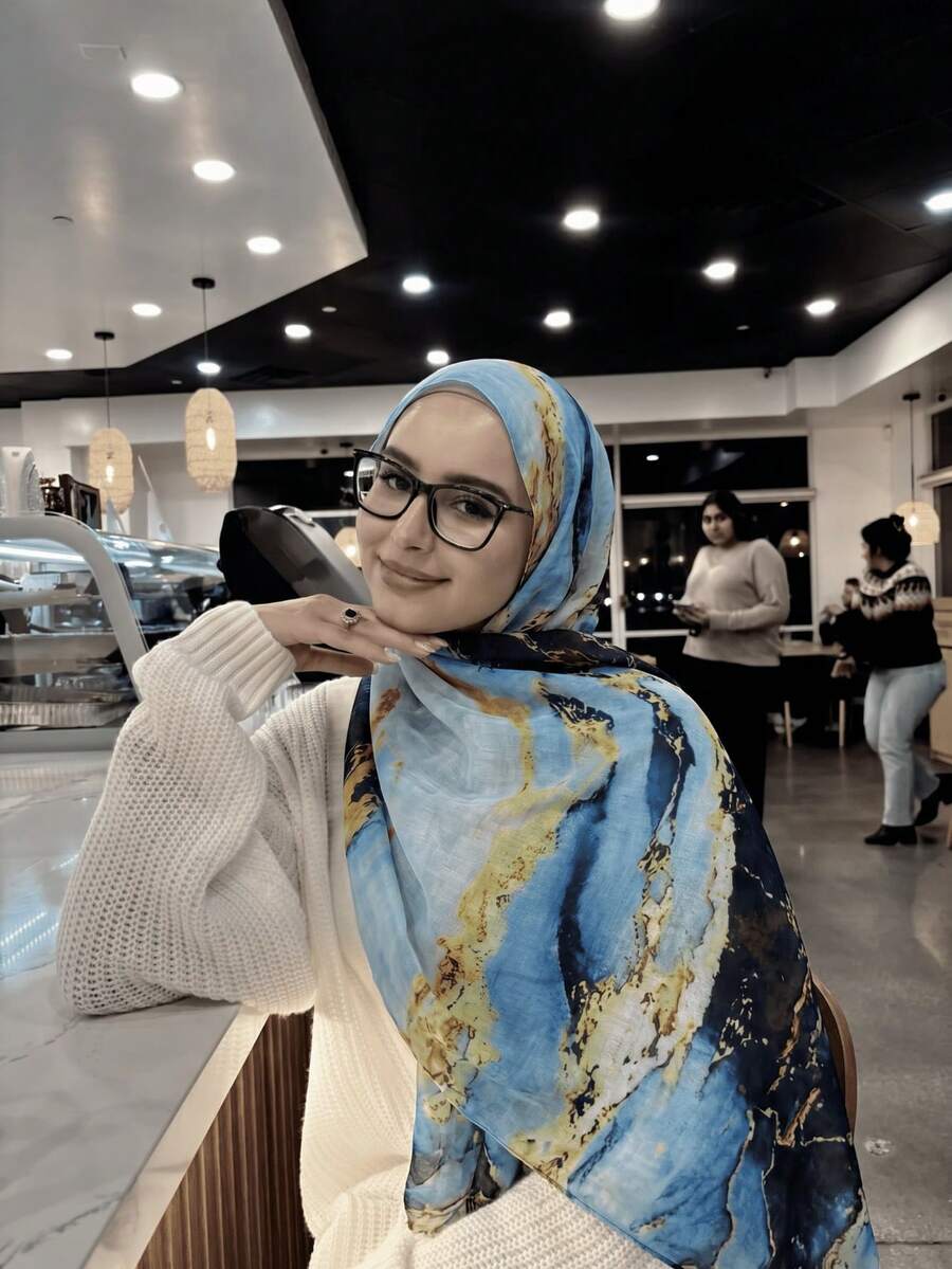 1件女款波希米亞風時尚水墨印花圍巾，春夏街頭休閒希賈布防曬披肩，適合日常穿著，適合夏季海灘