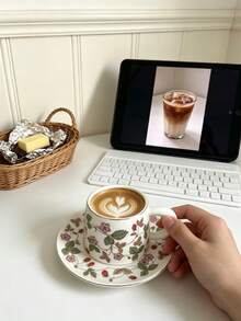 1 Set 100ml Strawberry Pattern Ceramic Coffee Cup And Saucer, Microwave And Dishwasher , Perfect For Espresso And Arabic Coffee. Saudi Style Coffee Cup, Ideal For Afternoon Tea, Cafe And Kitchen - Perfect Gift - Multicolor - View 5