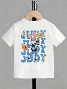 Disney Girls' Short-Sleeve T-Shirt Featuring A Cute, Retro, Double-Sided *Zootopia* Judy Hopps Graphic-Perfect For Theme Park Visits And Everyday Wear - 白色 - 查看 3