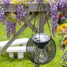 Vintage Black Mesh Sphere Solar Pendant Light, Waterproof LED Solar Hanging Lamp, Automatic Light Control Iron Cage Lantern, Suitable For Garden, Patio, Yard, Balcony, Lawn, Wedding, Christmas Outdoor Decor, Solar Powered Lighting Gift - 1Pc Black - View 5