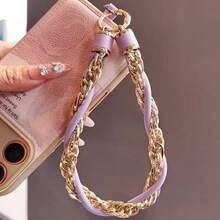 Lanyard pentru telefon cu curea de încheie pe încheietură din piele PU și lanț auriu, stil Ins, pandantiv fashion versatil și portabil, accesoriu premium rafinat de nișă pentru exterior, anti-pierdere, curea pentru cameră CCD, charm pentru geantă, breloc pandantiv, unisex - Multicolor - Vizualizare 8
