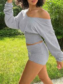 SYCAMORETREETECHNOLOGYMX 2 Piece Women's Shorts And Long Sleeve Top Set, Casual Streetwear - 羅莎 - 查看 4