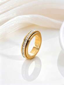 2026 New Style Rotating Stress Relief Single Row Rhinestone Ring, Gold Silver Rose Gold Full Cubic Zirconia Inlaid Ring, Wear-Resistant Waterproof Non-Fading Lucky Fashion Ring, Daily Layering Dating Versatile Jewelry - Baby's Breath Ring - View 21