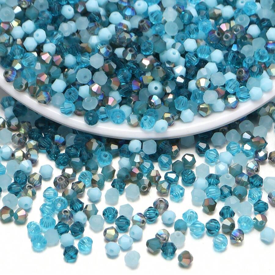 1 Pack Lake Blue Glass Crystal Spiked Beads, Random Color Shades (Random Quantity Per Color), Approx. 200pcs/Bag