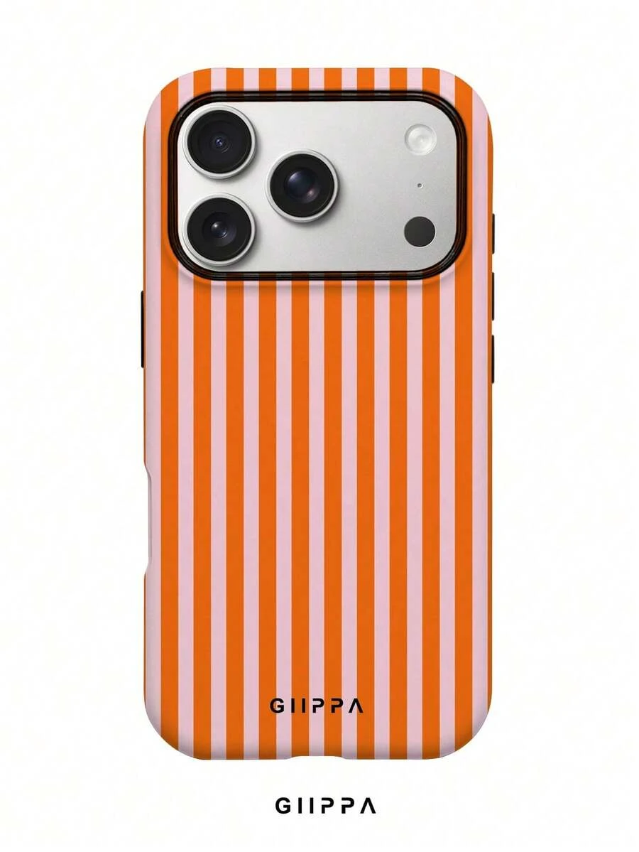 A Stylish Phone Case That Does Not Include A Lanyard Or Stand. GIIPPA 1pc Phone Case With A Misty Blue Striped Design, Compatible With 17 Pro, 16 Pro, 15 Pro, And 14 Pro. A Stylish And Interesting Korean-Style Phone Case, Compatible With 11/12/13/14/15/16 Pro Plus. A Stylish Design For Men And Women, A Great Gift For Girlfriends During Easter, Wedding Season, Or Birthdays. - 橘色 - 查看 1