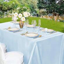 1pc Light Blue Satin Tablecloth, Rectangular Satin Shiny Tablecloth, Suitable For Wedding Party Banquet Use, Smooth Fabric Tablecloth Cover, Table Decoration For Wedding Party Banquet Event Restaurant Kitchen Dining - Light Blue - View 14