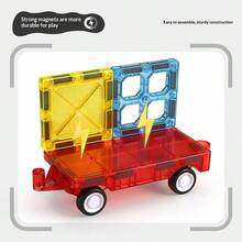 磁力車組 - 磁力車底盤，適用於磁力玩具 STEM 拼砌積木玩具配件，與磁力積木相容，耐用輪子，適合 3 歲以上男孩女孩的創意遊戲教育玩具 (隨機顏色) - 彩色 - 查看 7
