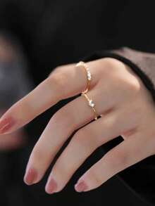 2pcs/Set Cincin Berlian Imitasi Hati Minimalis Elegan Mewah Bergaya Emas, Cocok untuk Remaja Putri Pakai Sehari-hari dan Liburan - Emas - View 2