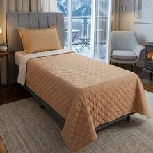 Single/Queen Double-Sided Bedspread Set With Sherpa Alaska 03 Pieces - Premium Soft Touch - Hazelnut - View 4
