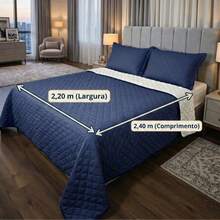 Single/Queen Double-Sided Bedspread Set With Sherpa Alaska 03 Pieces - Premium Soft Touch - 海軍藍 - 查看 2