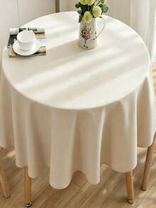 1pc Round Polyester Tablecloth, Suitable For Dining Table, Coffee Table, Tabletop Decoration, Wedding Banquet, Birthday Party, Home Decor, Outdoor - Beige - View 13