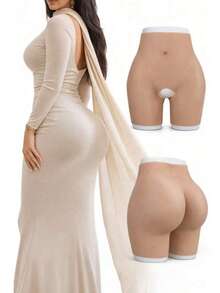 Best-Selling European & American Style Brown Silicone Butt Lift Open Crotch Panties, Sexy Realistic Thickened Butt Padded Fake Butt - Beige - View 1