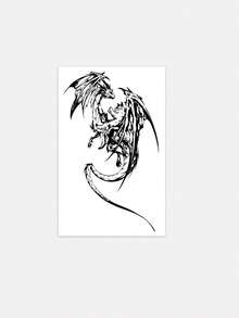 1pc Dark Gothic-Style Western Dragon Line Totem Pattern Temporary Tattoo Sticker, With Realistic Tattoo Design. Suitable For Travel, Music Festivals, Games, Graduation Gifts. Lasts For 3-5 Days. - 黑色 - 查看 4