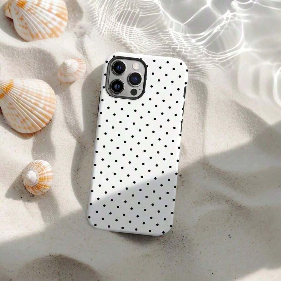 Una elegante funda para teléfono que no incluye cordón ni soporte Soft & Cute White Polka Phone, Y2K Style, Compatible With 17/16/15/14/13/12/11 Pro - Estilo 1 (1 unidad) - Ver 1