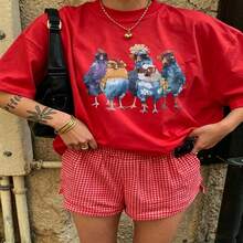 Cute Daily Casual Graphic T-Shirt 100% Cotton Oversized Soft Breathable Casual Crewneck Short Sleeve Top Aesthetic Daily Fashion Lovers Casual Wearers  Basic Vintage Minimalist Style Gift Givers Holiday Gift - 紅色 - 查看 18