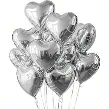 10pcs 18 Inch Silver Foil Heart Shaped Balloons Set, Perfect For Birthday Or Wedding Celebration Decorations (Ribbon Not Included) - View 4