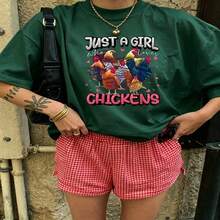 Cute Daily Casual Graphic T-Shirt 100% Cotton Oversized Soft Breathable Casual Crewneck Short Sleeve Top Aesthetic Daily Fashion Lovers Casual Wearers Gift Givers  Basic - 綠色 - 查看 18