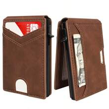 Father's Day Gift | Lucky Aluminum Pop-Up Card Holder, RFID Blocking, 9-13 Cards & ID Window - Brown - View 8