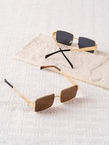 1 Pair Of Women's Metal Square Fashion Glasses, Fashion Glasses, Lightweight And Luxurious, Women's Glasses, Y2K Music Festival, Summer Beach Vacation - Multicolor - View 6