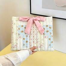 1PC Bow Flower Book Storage Bag Quilted Printed Small Fabric Bag Large Capacity Makeup Bag, Multi-Functional, Practical, Beautiful And Lightweight, Suitable As Gift For Classmates, Friends, Teachers, Family, 4 Patterns And Colors Available,Back To School - C - View 2