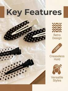 4pcs Vintage Black And White Polka Dot Hair Clips For Women, College Style Seamless Bangs Clip, Side Hair Clips, Ins Minimalist Versatile Textured Hair Accessories For Daily Wear, Outings And Makeup,Hair Slide - Multicolor Polka Dot - View 4