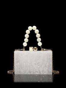 Mini Acrylic Patchwork Striped Bag - White - View 2