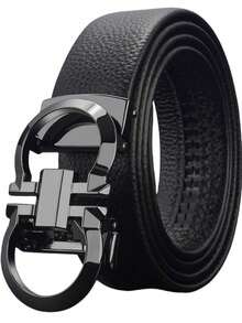 Men's Solid Color Automatic Buckle Belt, High-Quality Durable Zinc Alloy Letter Buckle Belt, Suitable For Office, School, Beach, All Seasons Wear. - Multicolor - View 12