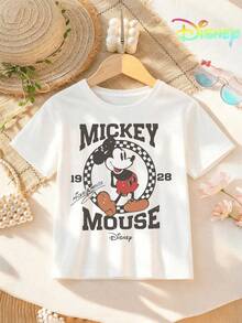 Disney Mickey Mouse Vintage 1928 Checkered Ring Print Kids 2-14Y Unisex Tee & Shorts Set Summer Holiday Casual Outfit Express Delivery - White Shirt and Black Pants - View 2