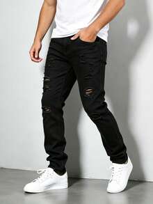 Teenager Black Distressed Denim Jeans - Black - View 1