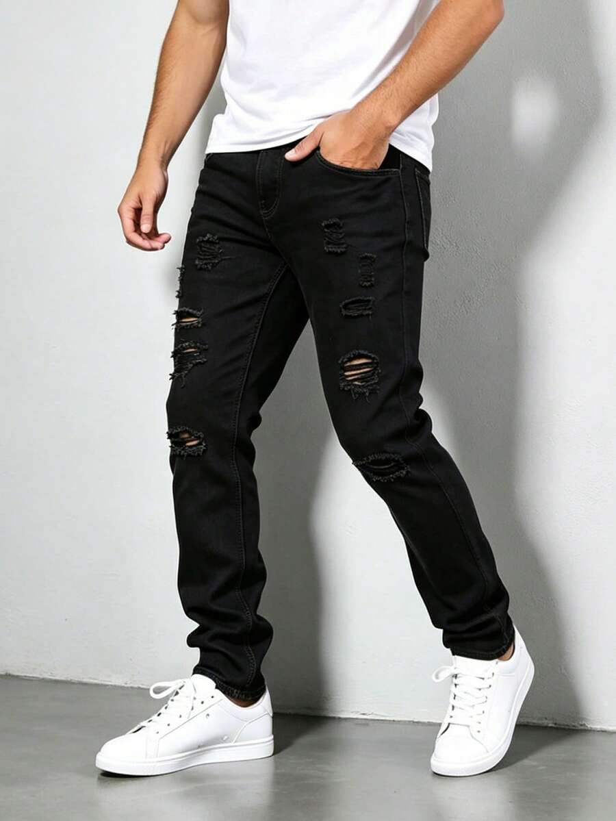 Teenager Black Distressed Denim Jeans - Black - View 1