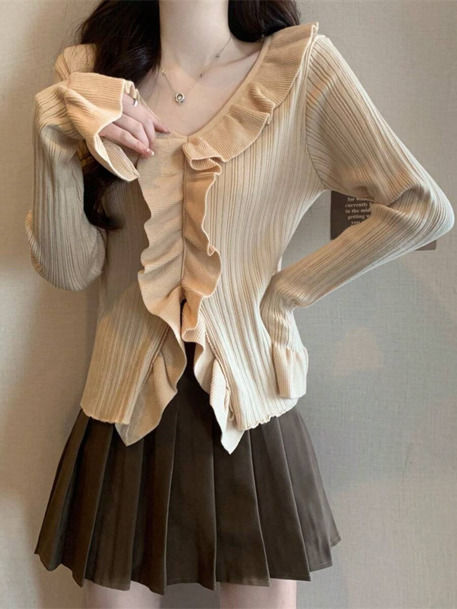 Women Knit Tops - Apricot - View 1