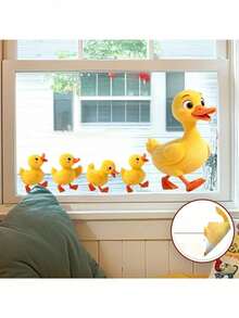 1pc Static Cling Duck Parent & Child Window Sticker, Pastoral Style 2D Flat Glass Decal, Glue-Free Removable Home Window & Storefront Decorative Sticker - Duck - View 4