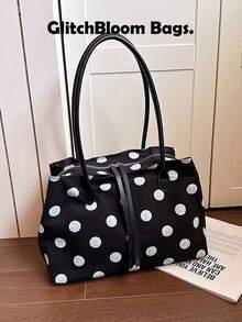 Black Large Capacity Tote Bag, Casual Nylon Shoulder Bag, Lightweight Work & Travel Handbag (No Accessories Included) - Black and White - View 3