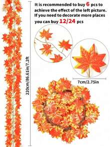 12 piezas, Corona de hojas caídas de otoño, Decoración de otoño, Hojas caídas artificiales, Corona de enredadera de hojas de arce colgante de otoño, Adecuada para el hogar, jardín, fondo de pared, chimenea, boda, fiesta, Halloween, Decoración de Acción de Gracias - Rojo - Ver 3