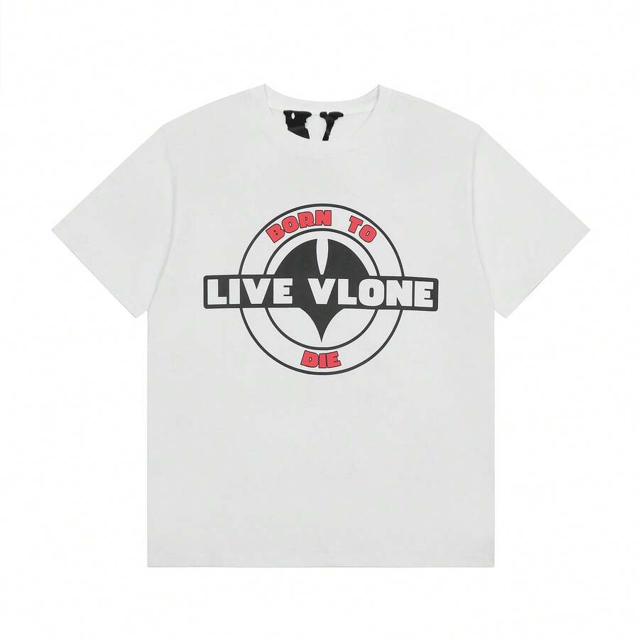 Primavera/Verano Nueva Camiseta V@LONE con Patrón de Letras Cuadradas, Cuello Redondo, Manga Corta, Unisex, de Lujo, Camisetas Modernas - Blanco - Ver 1