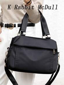 Multi-Layer Nylon Handbag, Large Capacity Crossbody Bag, Waterproof Lightweight Travel Shoulder Bag, Eye-Catching Women Work Tote - Black - View 1