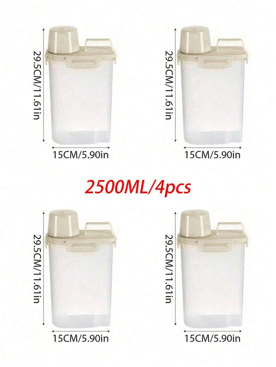 Essential Kitchen Storage, Suitable For Kitchen, Summer Beach, Food, Camping, Organization, Room Decoration, Kitchen Supplies, Food Storage Containers - 2500毫升/4個單位 - 查看 1