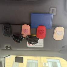 1pc Cute Rhinestone Heart Car Fashion Glasses Clip, Leather Sun Visor Eyeglass Holder, Multifunctional Card Clip For Car Interior Decoration - Love - View 8