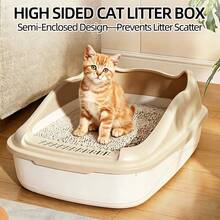 Katzenklo mit hohen Seiten und offener Oberseite, Anti-Tracking-Pedal, erhöhter Spritzschutzrand, große Katzenklo-Schale, leicht zu reinigende halb geschlossene Katzentoilette - Einheitsgröße - Übersicht 4
