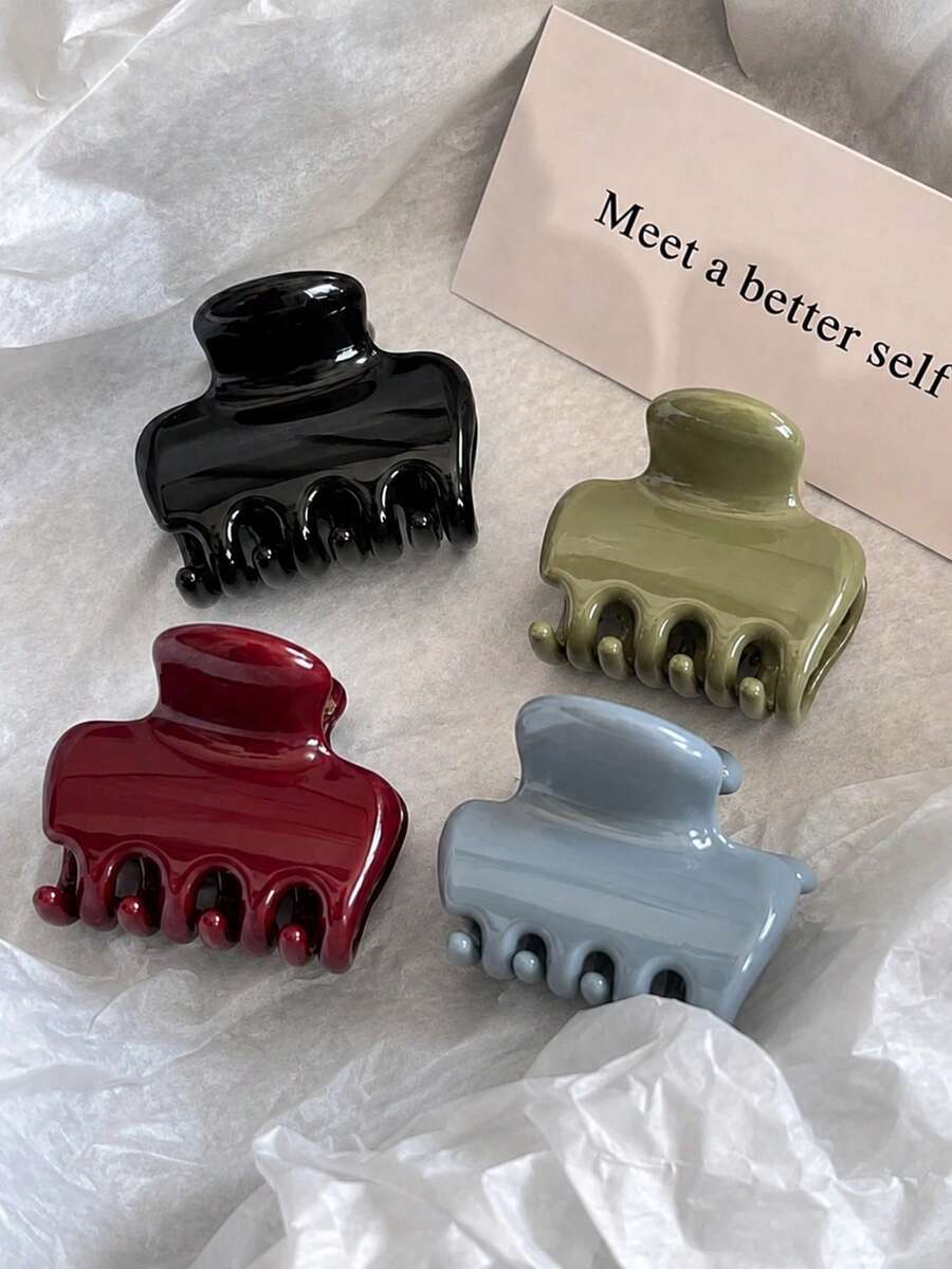 4piezas/3piezas/1 pieza Pinzas de pelo cuadradas pequeñas de plástico para mujer de 1.97 pulgadas/5cm en rojo, negro, azul, verde, versátiles y de moda, elegantes y minimalistas, garras de pelo de unicolor, adecuadas para uso diario, casual, fiesta, playa, vacaciones, diseño de peinado, lavado de cara/cabello, maquillaje, accesorios de ropa, pinzas de garra de pelo de moda de otoño, accesorios de cabello de otoño, pinzas de pelo, universales para invierno y verano - Multicolor - Ver 1