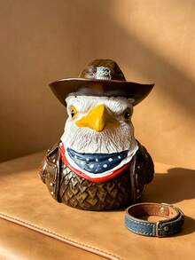 1pc American Figurine With Cowboy Hat & Patriotic Scarf, Unity & Strength Decorative Statue For Desk Home Office Library Vintage Collectible Gift - A - View 7