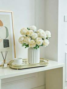 5 Peças Flores Artificiais de Peônia de Seda Realistas, Adequadas para Casamento, Dia dos Namorados, Artesanato DIY, Decoração Doméstica, Decoração de Primavera e Decoração Externa - Branco leitoso - Visão 9