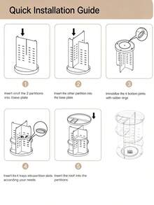 Organizador de cosméticos giratorio 360° DIY ajustable, soporte giratorio para maquillaje, caja de almacenamiento de cosméticos de gran capacidad, soporte para brochas de maquillaje, adecuado para mesa de tocador (transparente) - Multicolor - Ver 5