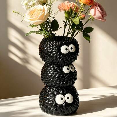 1Pc Miyazaki Hayao Coal Spirit 3-Layer Stacked Glossy Resin Vase, Coal Ball Gho…