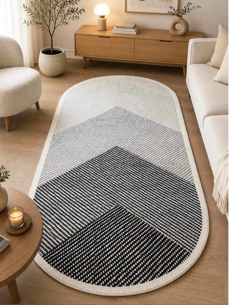 Chilai Home Modern Kitchen Rug- Minimalist Digital Print Floor Mat for Living Room & Bedroom Rug, Machine washable, Made in Turkiye 80x200 cm, 80x300 cm,100x200 cm, 120x180 cm - 黑與白 - 查看 1