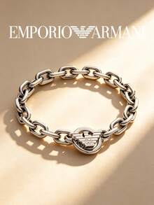Pulsera de  inoxidable con cadena cubana versátil estilo hip-hop de Armani, plateada - Plateado - Ver 4