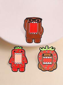 3pcs Fun Cute Strawberry Monster Enamel Brooches, Cartoon Strawberry Hat & Black Frame Glasses Design Badges, Fashion Clothing & Backpack Accessories, Best Gift For Cartoon Lovers - Multicolor - View 2